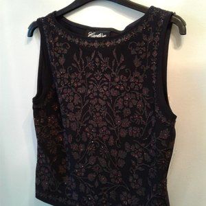 Cartise Black Sleeveless Top with Red Sparkles